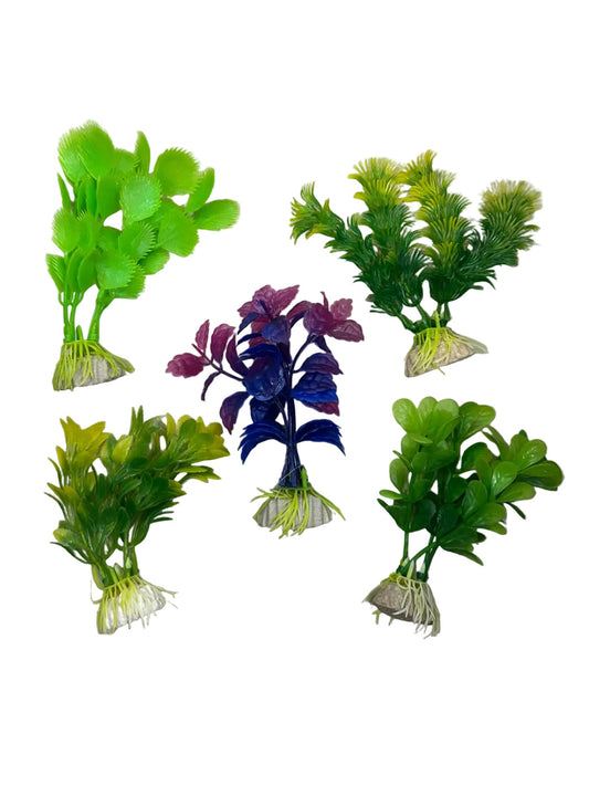 Beautiful Attractive Artificial Aquarium Decoration Plastic Plant - 6cm - 5 Pc (Green-Yellow-Pink-Purple) - Design May Vary