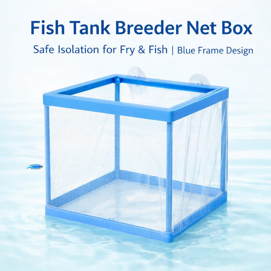 Fish Tank Breeder Net Box with Suction Cups | Blue Mesh Fry Saver | Isolation Box for Baby, Injured & Aggressive Fish(Color May Vary)