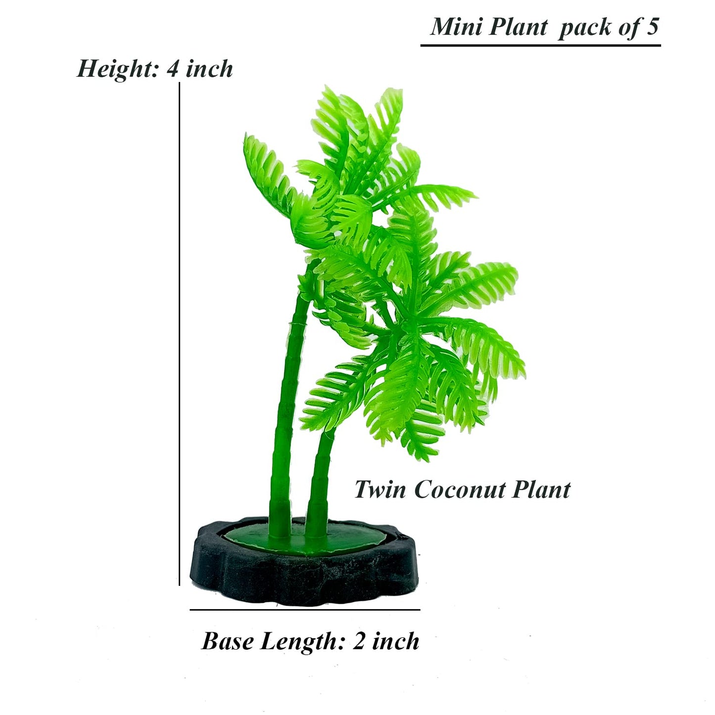 Mini Twin Coconut Palm Tree Aquarium Ornament – Artificial Plastic Plant DIY Craft (Pack of 2)