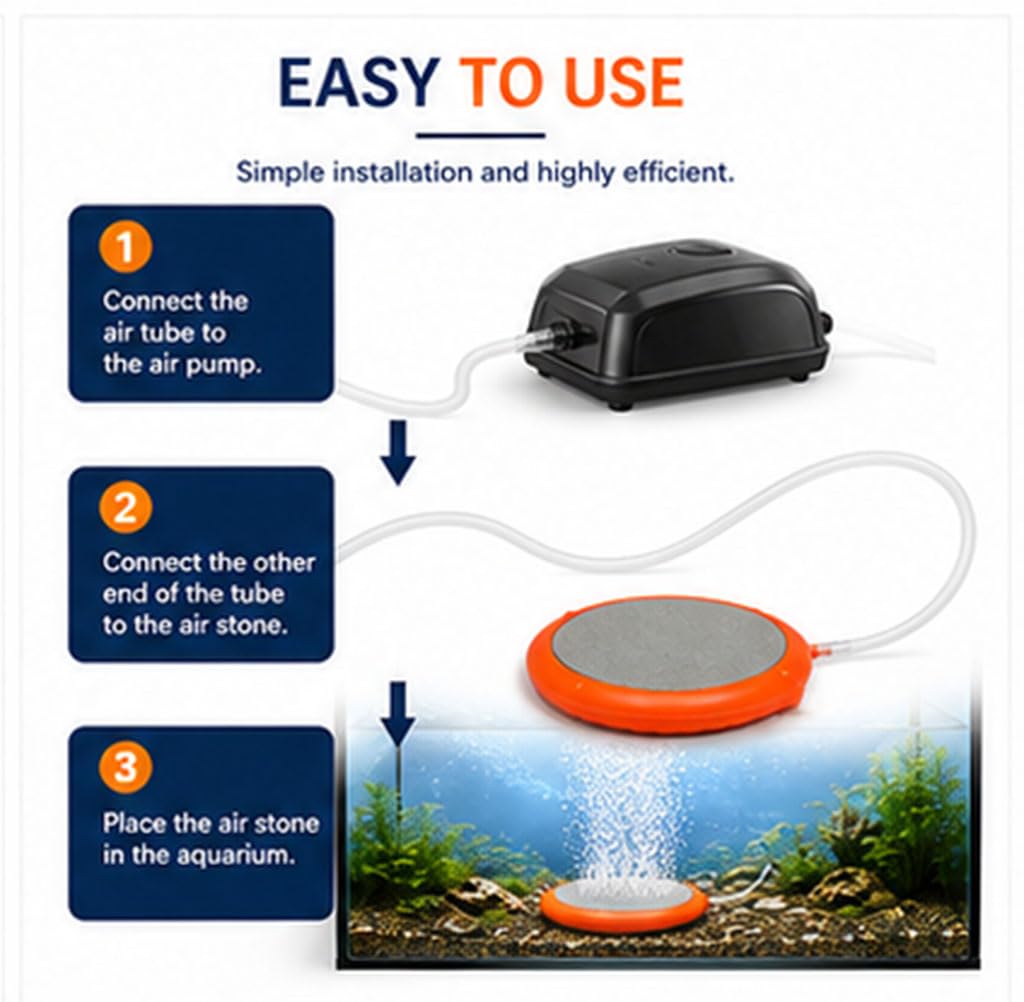 Aquarium Air Stone Disk Kit | Oxygen Bubble Diffuser with T Connector & Airline Pipe | Fish Tank Aeration Set