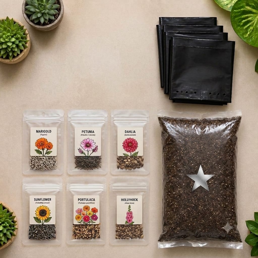 DIY Seasonal Flower Grow Kit (Combo Pack) - Pack of 6 Varieties Winter Flower Seeds +Growing Bag(6)+Sample Soil Pack