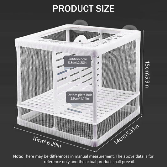 Fish Breeding Box for Betta Fish | Fry Isolation Box with Divider, Nylon Mesh & Suction Cups | 16x14x15cm(Color May Vary)