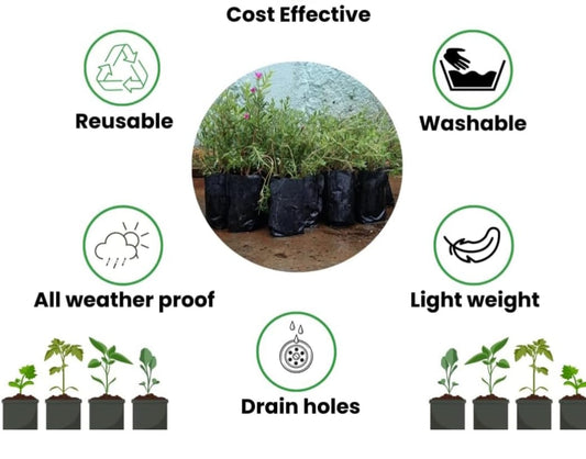 Plastic UV Protected Poly Nursery Plant Bags – 5×7 Inch, Black | Pack of 10 | Home Garden Grow Bags