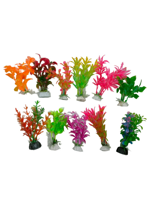 Beautiful Attractive Artificial Aquarium Decoration Plastic Plant - 6cm - 5 Pc Set (Lime-Green-Yellow-Pink)Design May Vary