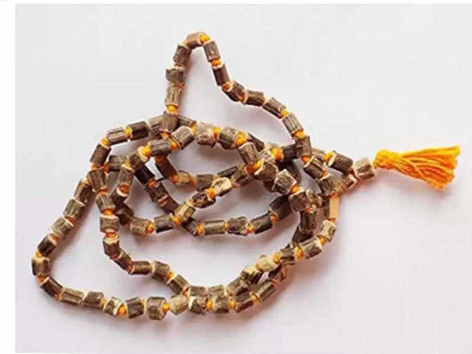 Tulsi & Stone Japa Mala Necklace | Medium Beads | Wood Chain-Beads thick size | Meditation & Mantra Chanting
