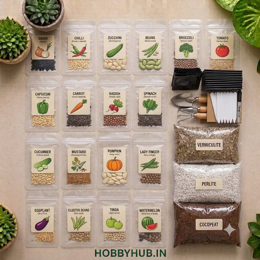 DIY Seasonal Vegetables Seeds Grow Kit - Pack of 20 Varieties + Soil Packets + Growing Bags + Tool Kit