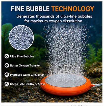 Aquarium Air Stone Disk Kit | Oxygen Bubble Diffuser with T Connector & Airline Pipe | Fish Tank Aeration Set