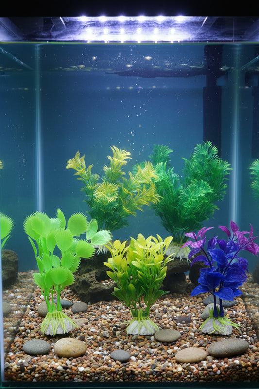 Beautiful Attractive Artificial Aquarium Decoration Plastic Plant - 6cm - 5 Pc (Green-Yellow-Pink-Purple) - Design May Vary