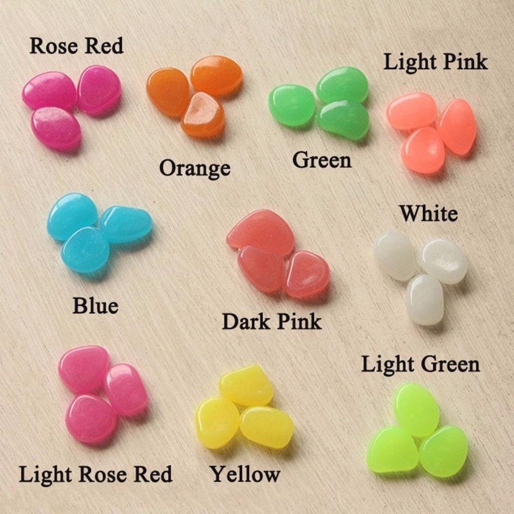 Glow in The Dark Stones 100 Pcs (1 Pack) - Glow Pebbles Aquarium Rocks for Fish Tank, Lawn, Yard, Garden, Walkway & Plant Pots - Rainbow - 1x1cm