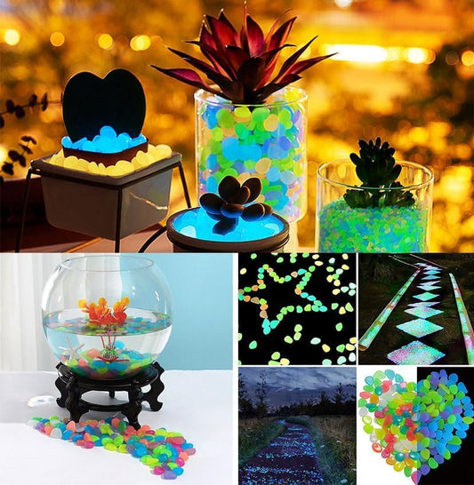 Glow in The Dark Stones 50 Pcs (1 Pack) - Glow Pebbles Aquarium Rocks for Fish Tank, Lawn, Yard, Garden, Walkway & Plant Pots - Rainbow - 1x1cm