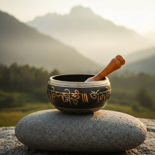 Singing Bowl Tibetan Buddhist Prayer Instrument With Striker Stick | OM Bell | OM Bowl | Meditation Bowl | Music Therapy | Black