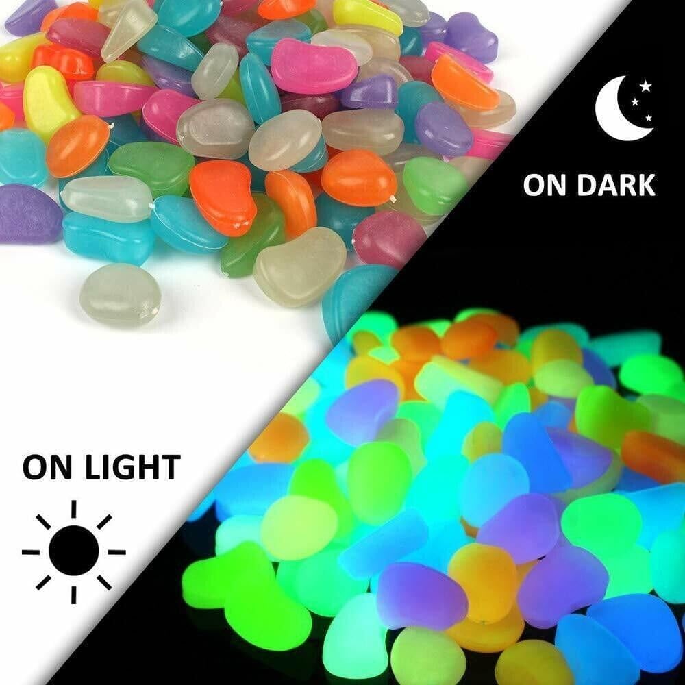 Glow in The Dark Stones 100 Pcs (1 Pack) - Glow Pebbles Aquarium Rocks for Fish Tank, Lawn, Yard, Garden, Walkway & Plant Pots - Rainbow - 1x1cm