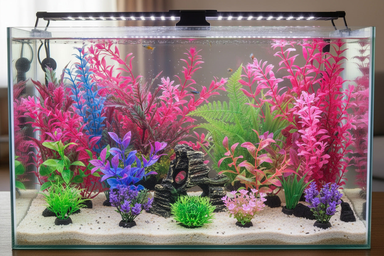 12Pcs Aquarium Artificial Plants & Rock Cave Decor Set