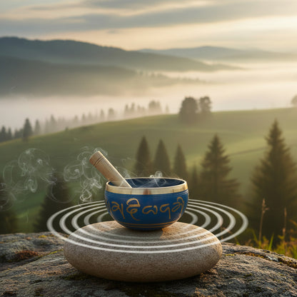 Singing Bowl Buddhist Prayer Instrument With Striker | Meditation Bowl | Music Therapy | Blue