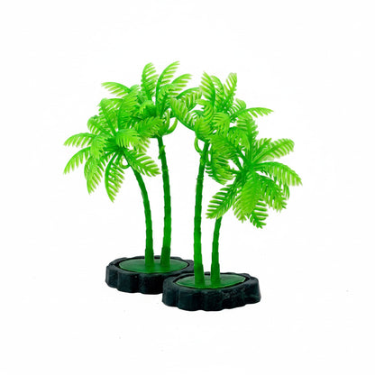 Mini Twin Coconut Palm Tree Aquarium Ornament – Artificial Plastic Plant DIY Craft (Pack of 2)