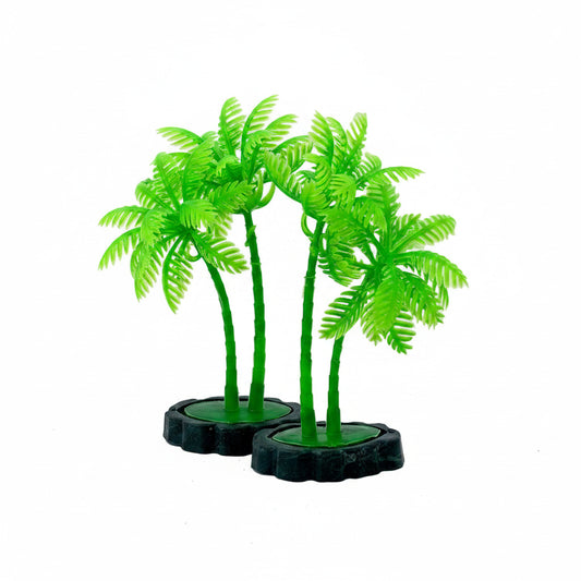 Mini Twin Coconut Palm Tree Aquarium Ornament – Artificial Plastic Plant DIY Craft (Pack of 2)