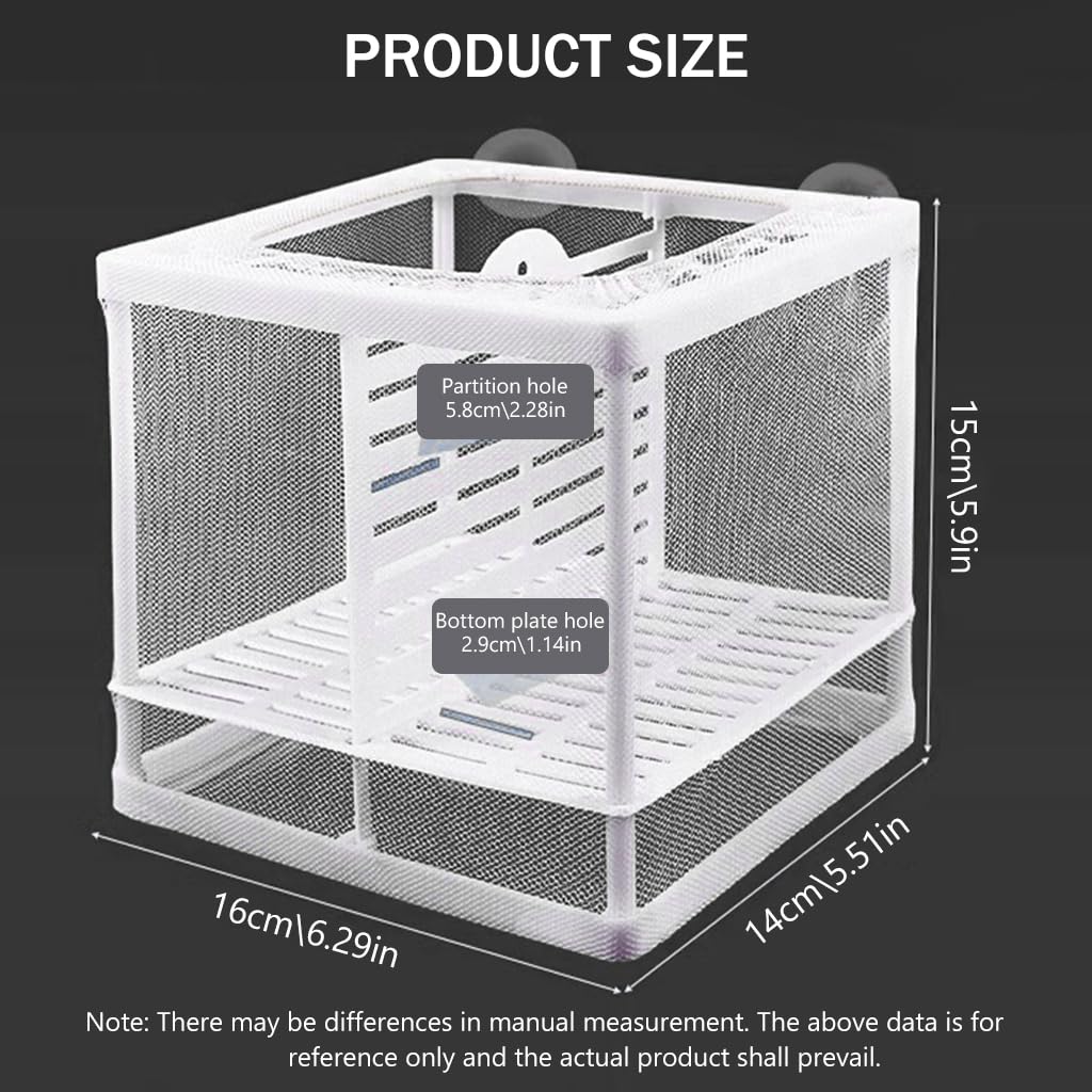 Fish Breeding Box for Betta Fish | Fry Isolation Box with Divider, Nylon Mesh & Suction Cups | 16x14x15cm(Color May Vary)