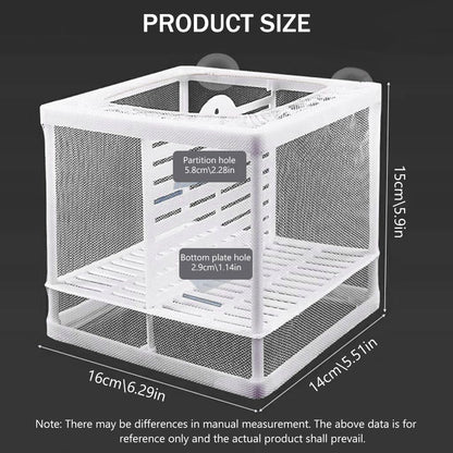 Fish Breeding Box for Betta Fish | Fry Isolation Box with Divider, Nylon Mesh & Suction Cups | 16x14x15cm(Color May Vary)