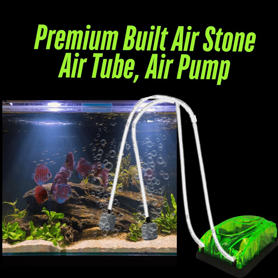 Aquarium Silent Air Pump 2-Way | 2 Metre Air Tube & 2 Air Stones Included | Fish Tank Oxygen Pump(Design and Color May Vary)
