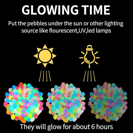 Glow in The Dark Stones 200 Pcs (1 Pack) - Glow Pebbles Aquarium Rocks for Fish Tank, Lawn, Yard, Garden, Walkway & Plant Pots - Rainbow - 1x1cm