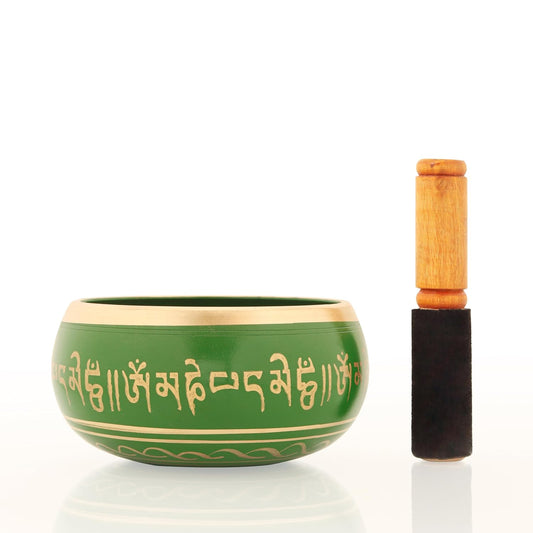 Pure Brass Sound Singing Bowl for Stress Relief Meditation Bowl with Stick 6 Inch (Green)