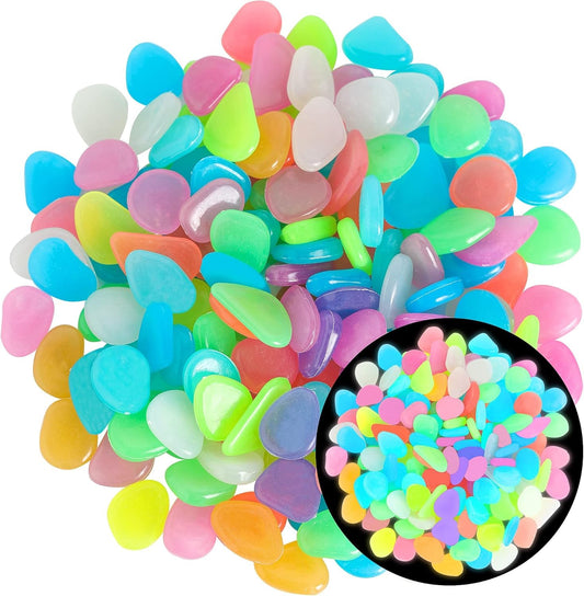 Glow in The Dark Stones 200 Pcs (1 Pack) - Glow Pebbles Aquarium Rocks for Fish Tank, Lawn, Yard, Garden, Walkway & Plant Pots - Rainbow - 1x1cm