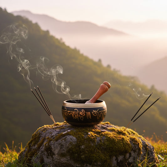 Singing Bowl Buddhist Prayer Instrument With Striker Stick | OM Bell | OM Bowl | Meditation Bowl | Music Therapy (Black)