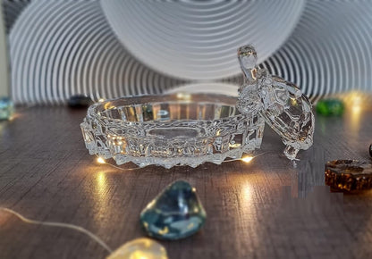 Perfect Vastu Feng Shui Crystal Turtle on Glass Plate – Clear Crystal Tortoise for Good Luck, Prosperity & Home Harmony