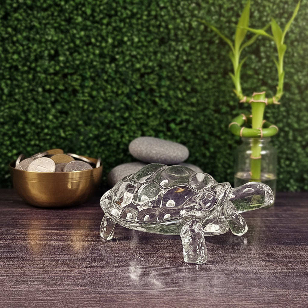 Crystal Glass Tortoise Kachua Turtle | Feng Shui Vastu Showpiece for Career & Luck (3.5 x 2.5 inch)