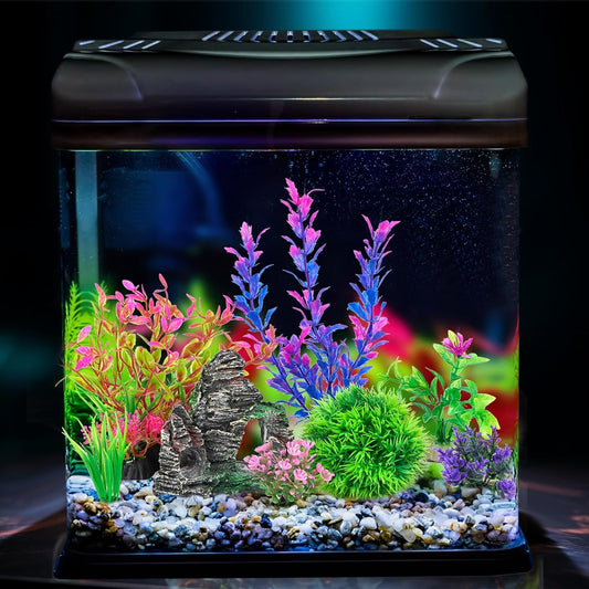 8Pcs Aquarium Artificial Plants & Rock Cave Decor Set for colorful Aquarium-Combo Set