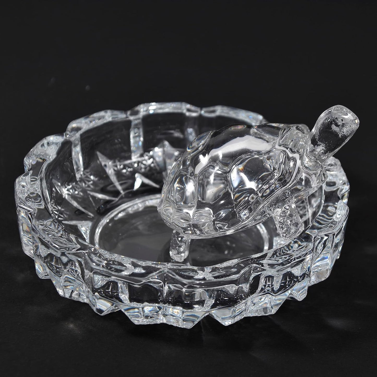 Crystal Glass Turtle Tortoise with Plate | Feng Shui Vastu Good Luck Showpiece