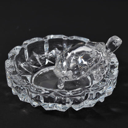 Crystal Glass Turtle Tortoise with Plate | Feng Shui Vastu Good Luck Showpiece