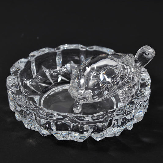 Crystal Glass Turtle Tortoise with Plate | Feng Shui Vastu Good Luck Showpiece