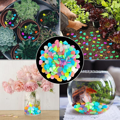 Glow in The Dark Stones 200 Pcs (1 Pack) - Glow Pebbles Aquarium Rocks for Fish Tank, Lawn, Yard, Garden, Walkway & Plant Pots - Rainbow - 1x1cm
