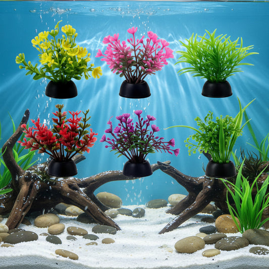 6Pcs Small Aquarium Artificial Plastic Plants – Fish Tank & Fish Bowl Ornaments for Goldfish, Betta & Turtle-2 inch