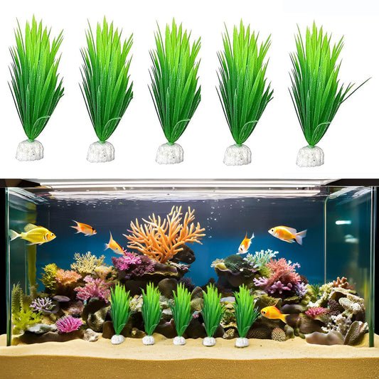 Artificial Aquarium Plants Set of 5 Plastic Fish Tank Decorations | Vibrant & Safe Aquarium Décor
