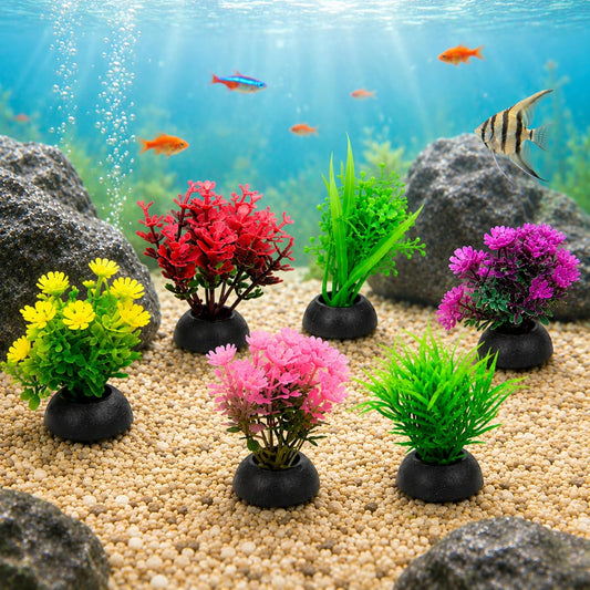 6Pcs Small Aquarium Artificial Plastic Plants – Fish Tank & Fish Bowl Ornaments for Goldfish, Betta & Turtle-2 inch
