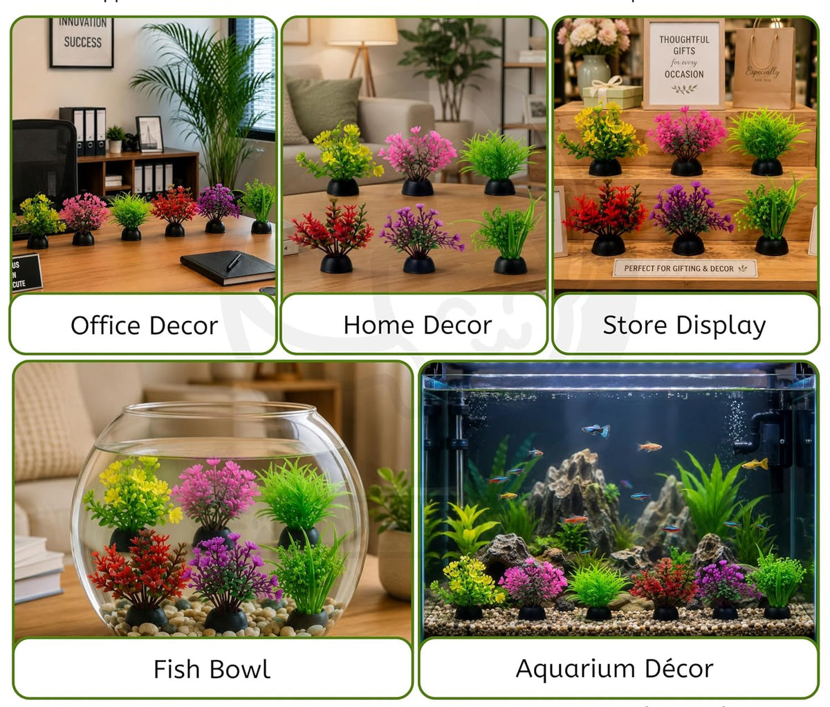 6Pcs Small Aquarium Artificial Plastic Plants – Fish Tank & Fish Bowl Ornaments for Goldfish, Betta & Turtle-2 inch