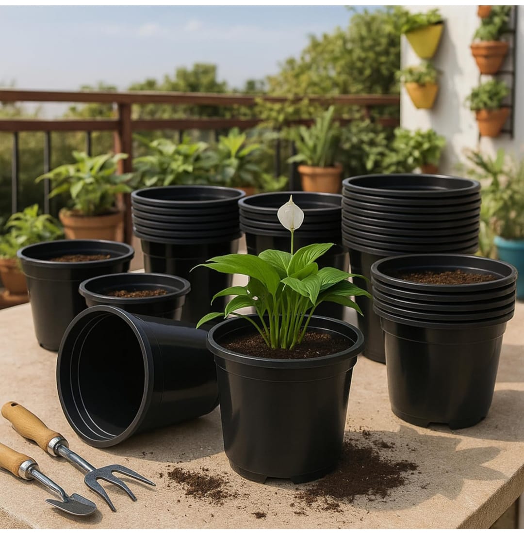 Heavy Duty Black Plastic Plant Pots for Indoor & Outdoor Gardening with Drainage Holes (4 Inch, Pack of 6)