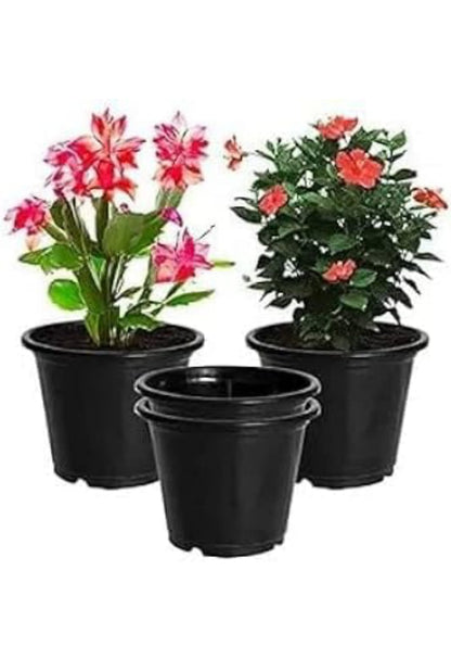 Heavy Duty Black Plastic Plant Pots for Indoor & Outdoor Gardening with Drainage Holes (4 Inch, Pack of 6)