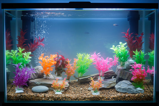 Beautiful Attractive Artificial Aquarium Decoration Plastic Plant - 6cm - 5 Pc Set (Lime-Green-Yellow-Pink)Design May Vary