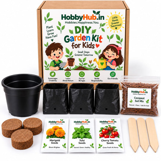 Little Grower's DIY Garden Kit for Kids – Grow, Learn & Play! 🌱Kids Gardening Educational Kit Gift Box | Grow Your Own Flowers-Veg-Herb Plant | Includes 1 Pots,3 Coco Coin Soil and 3 Flower Seed Varieties, 3 Growing Bag,3 Marker | Gift Purpose Also