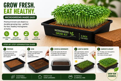 DIY Microgreen Ready-to-Grow Kit - 6 Varieties Seeds Combo Pack + 6 Growing Trays + 6 Organic Coir Mats