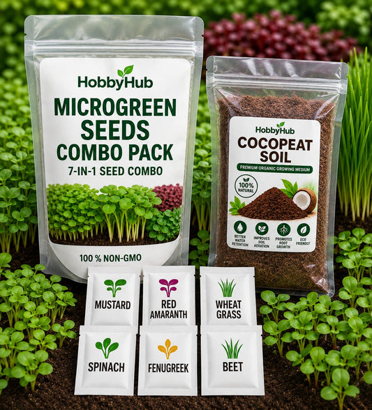 Microgreens Starter Kit – 6 Seeds Variety Pack with Organic Cocopeat Soil 🌿s | Non-GMO | With Growing Instructions | Grow Your Own Super Salad