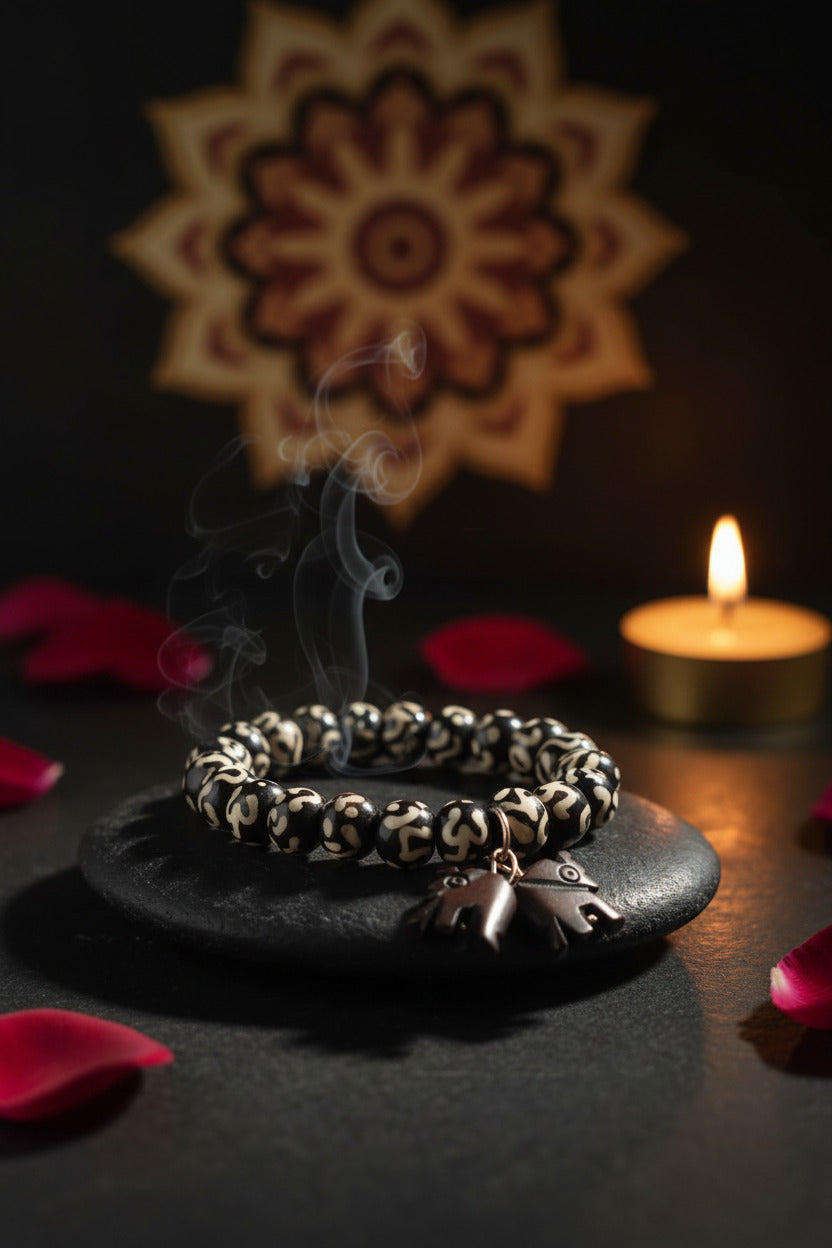 Om Printed Crystal stone Bracelet – Attractive Prayer Mala for Meditation & Spiritual Use