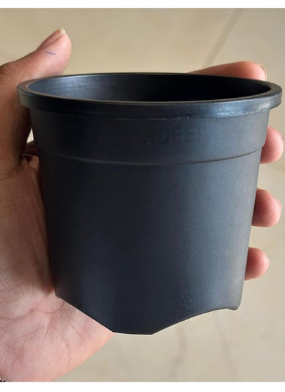Heavy Duty Black Plastic Plant Pots for Indoor & Outdoor Gardening with Drainage Holes (4 Inch, Pack of 6)