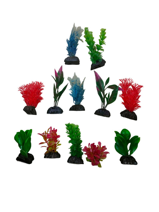 Beautiful Attractive Artificial Aquarium Decoration Plastic Plant - 3-6cm - 6 Pc (Lime-Green-Yellow-Pink-Purple) - Design May Vary