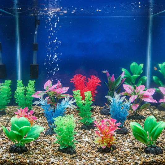 Beautiful Attractive Artificial Aquarium Decoration Plastic Plant - 3-6cm - 6 Pc (Lime-Green-Yellow-Pink-Purple) - Design May Vary