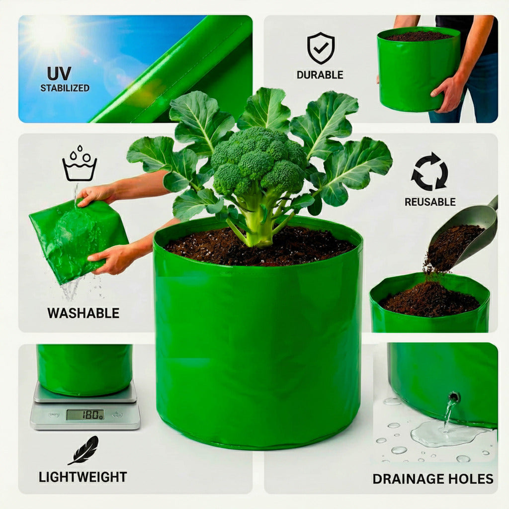 15×15 Grow Bag for Vegetable Gardening – Premium HDPE 260 GSM | Green Plant Bag for Terrace Garden