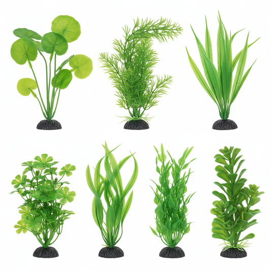 6 in 1 artificial plastic aquarium plants 4 inch product shot on white background